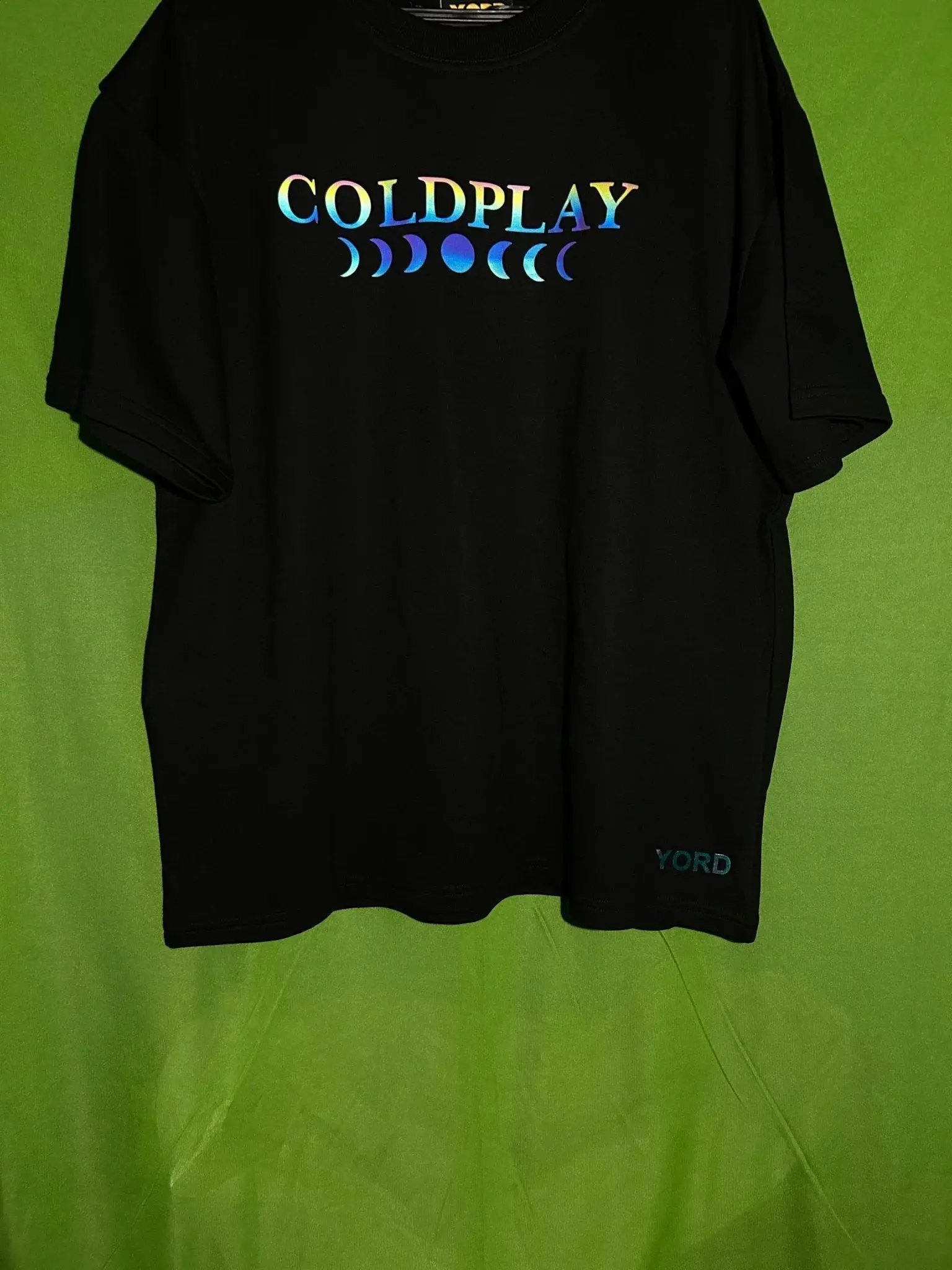 Premium Coldplay Moon Phases Holographic T-Shirt - Luxury Oversized Concert Edition - YORD