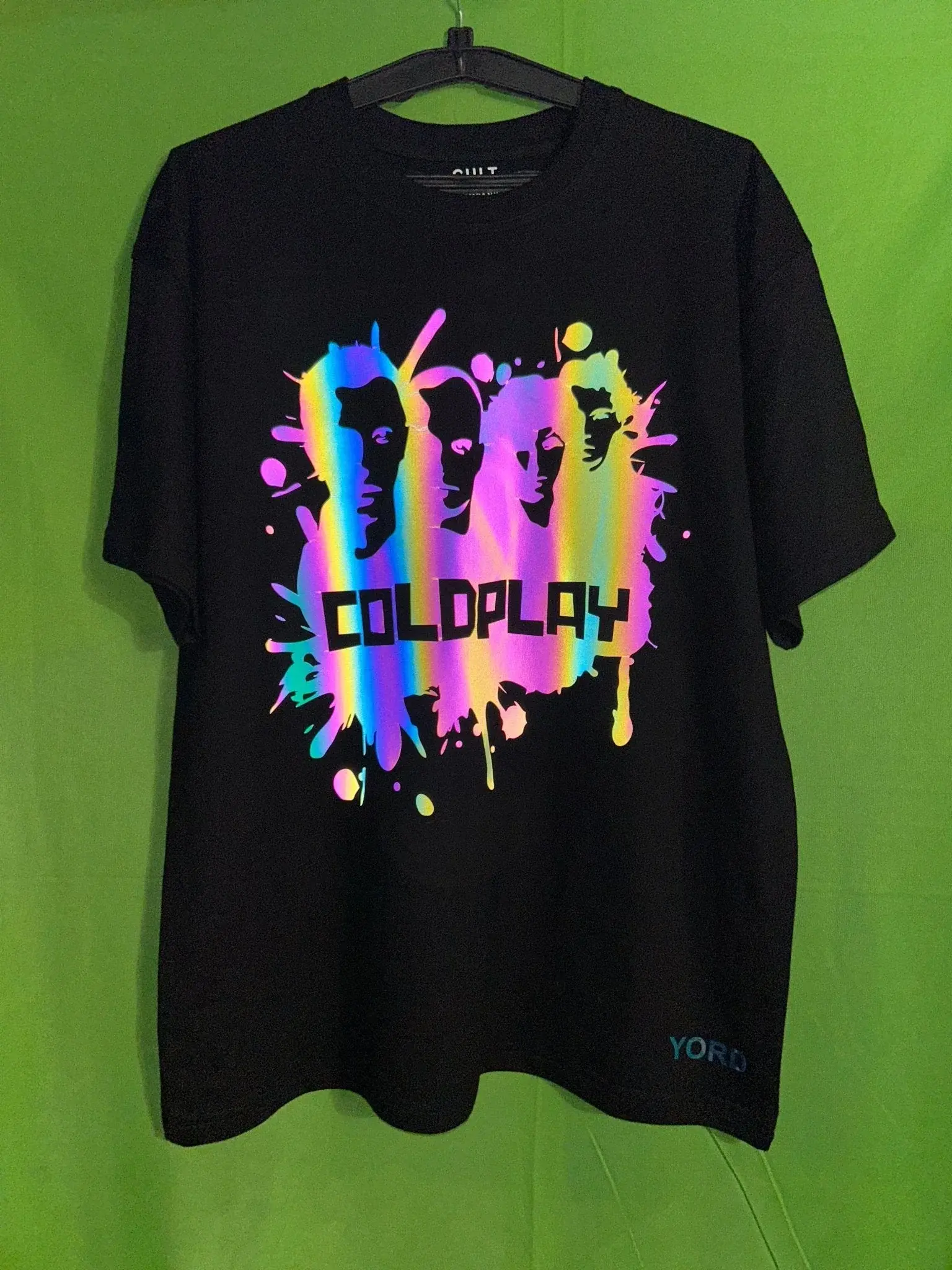 Premium Coldplay Holographic Rainbow Splash Band T-Shirt - Luxury Oversized French Terry Cotton Concert Wear - YORD