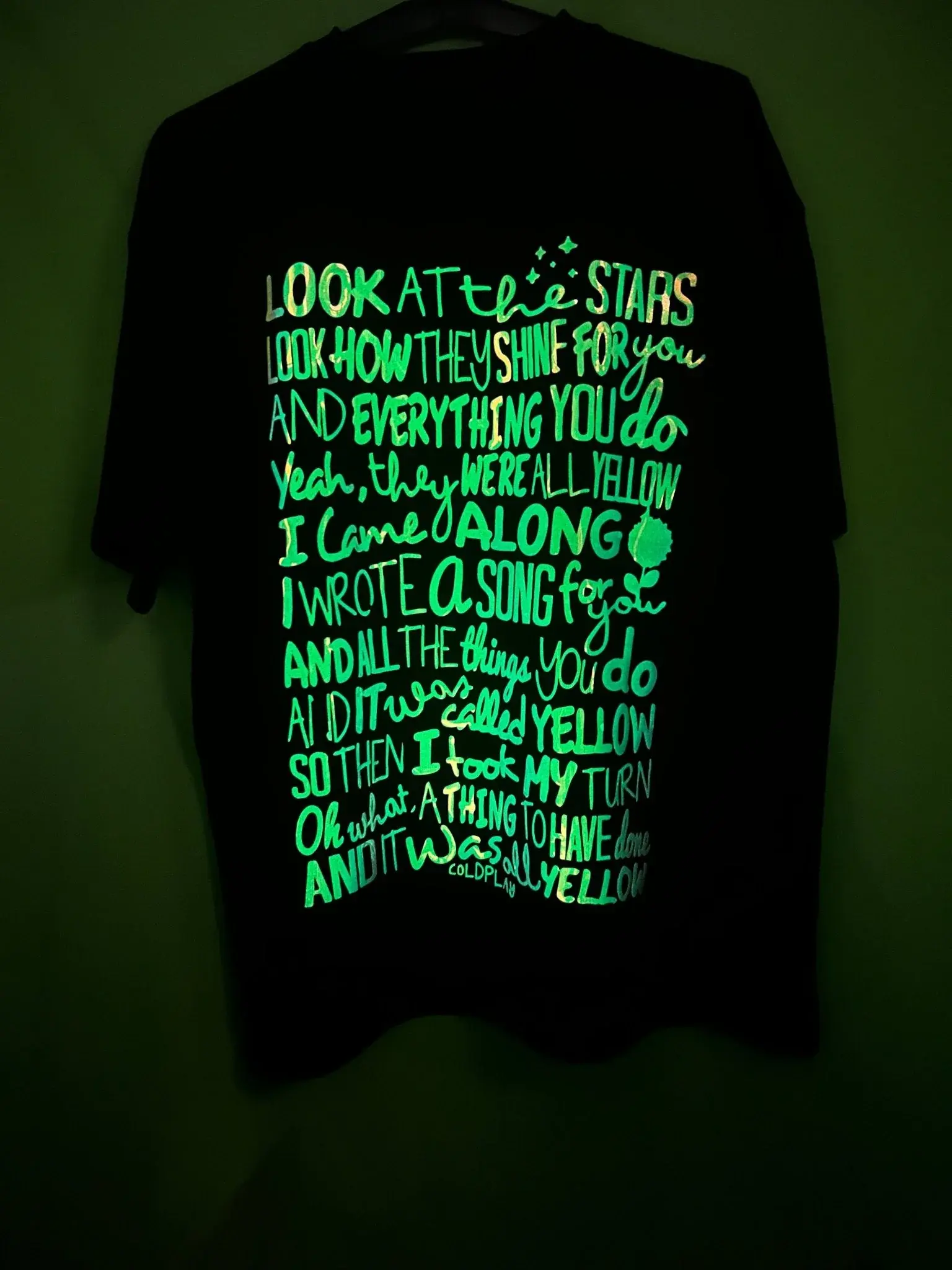 Premium Coldplay Lyrics Glow - in - Dark Oversized Concert T-Shirt - Yellow Collection Luxury Edition - YORD