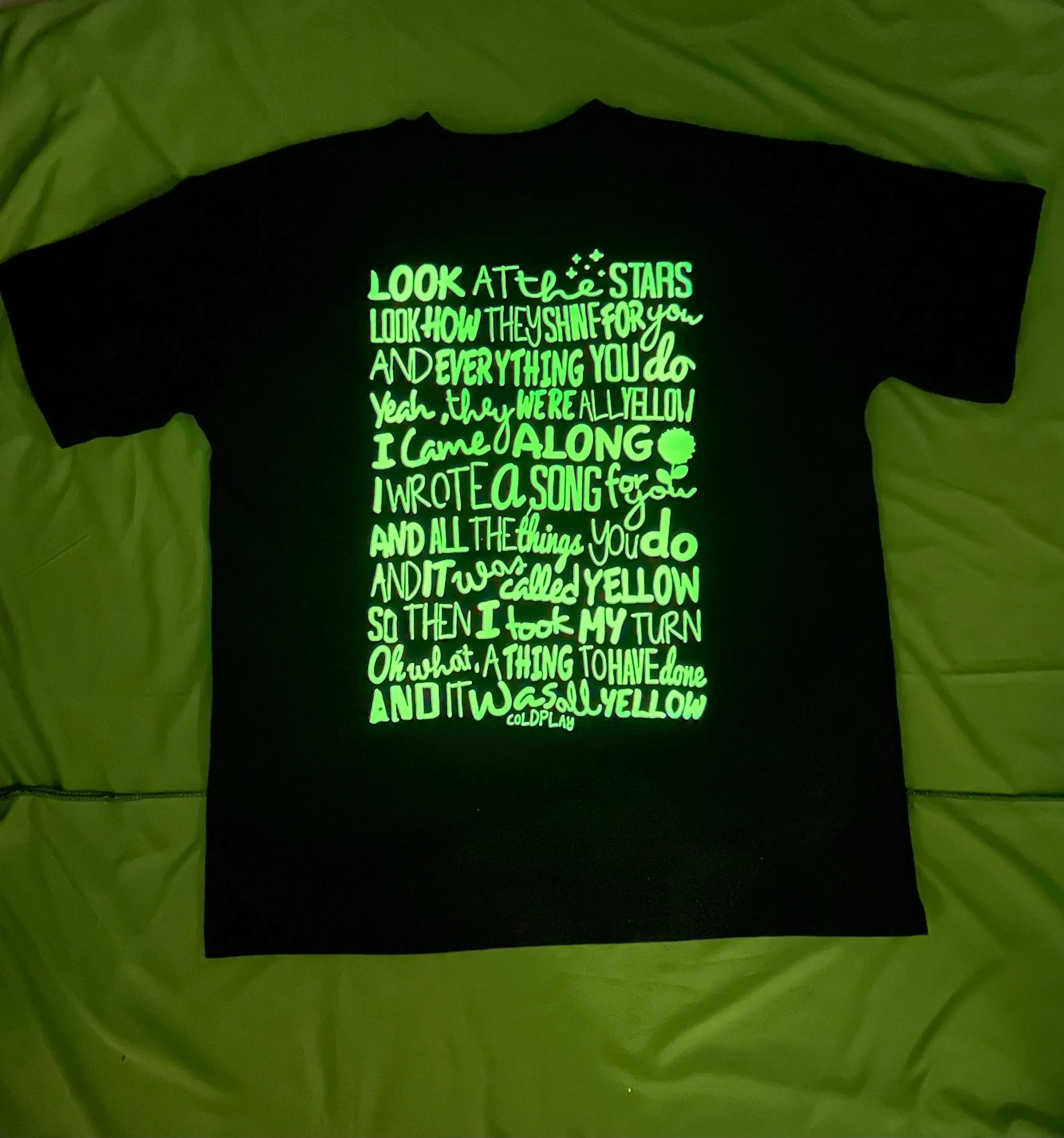 Coldplay Glow In Dark Oversized T-Shirt Back Lyrics