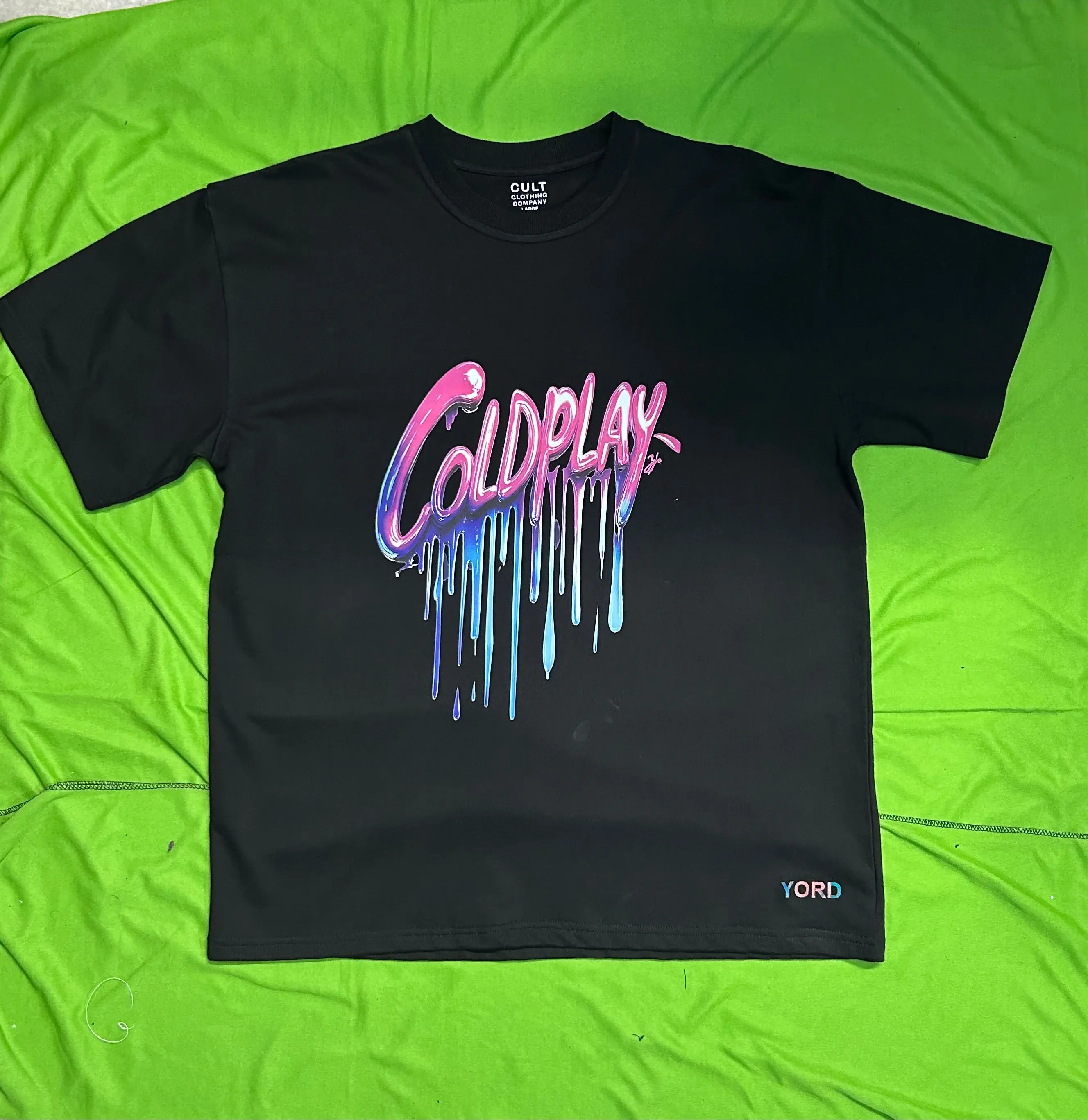 Coldplay Glow In Dark Oversized T-Shirt Front Coldplay Front DTF back Bulb - 240 GSM