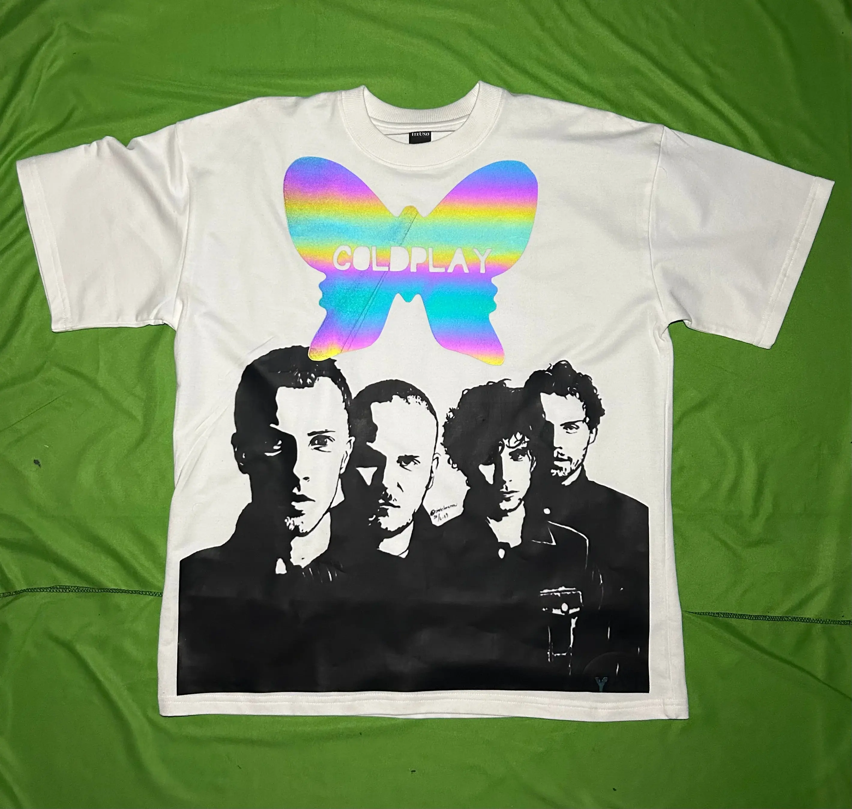 Coldplay Reflective Oversized T-Shirt butterfly reflective rainbow