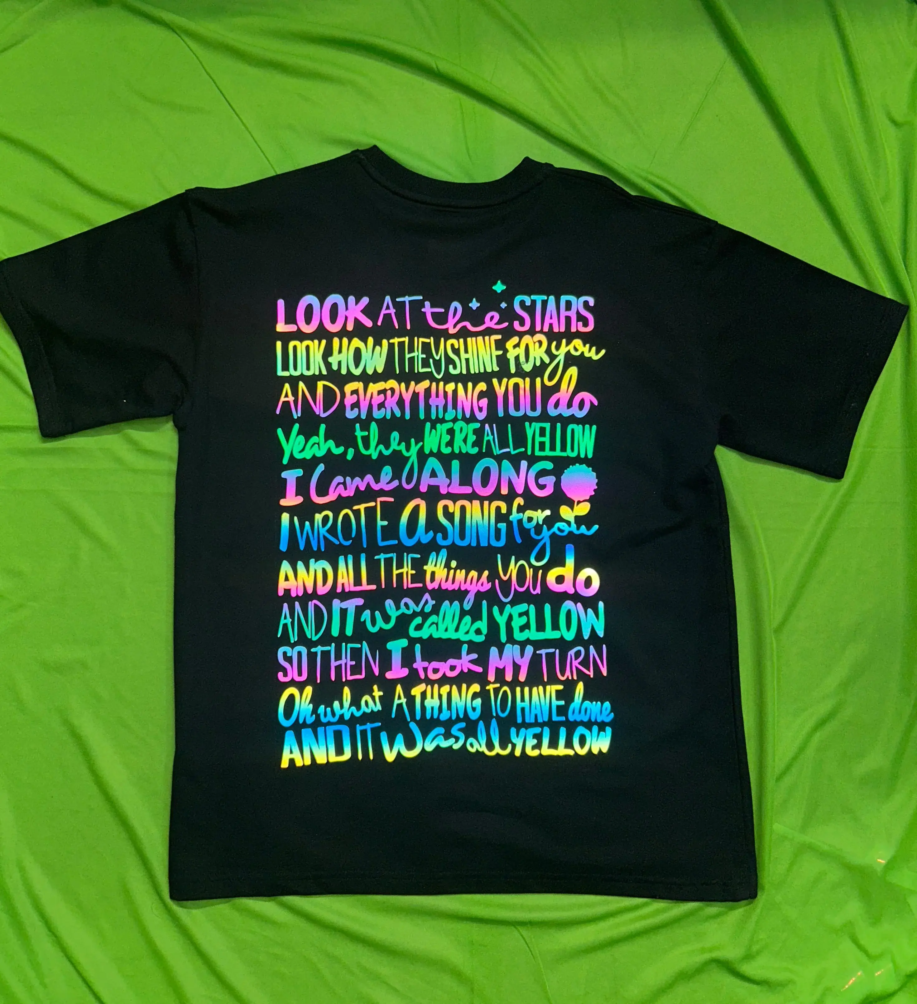 Coldplay Reflective Oversized T-Shirt Lyrics Background - 240 GSM
