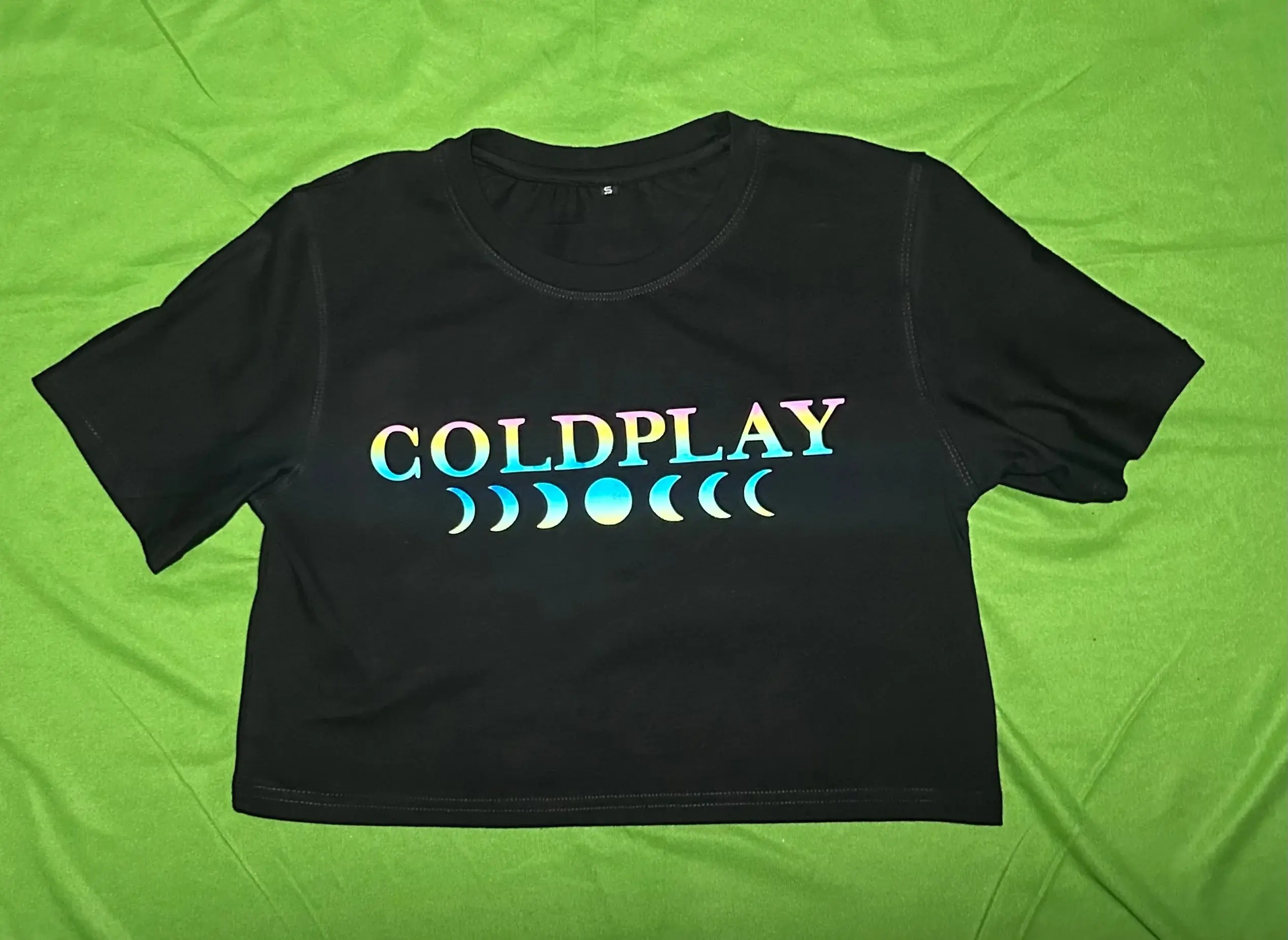 Coldplay Half Sleeves Crop Top - Rainbow Reflective
