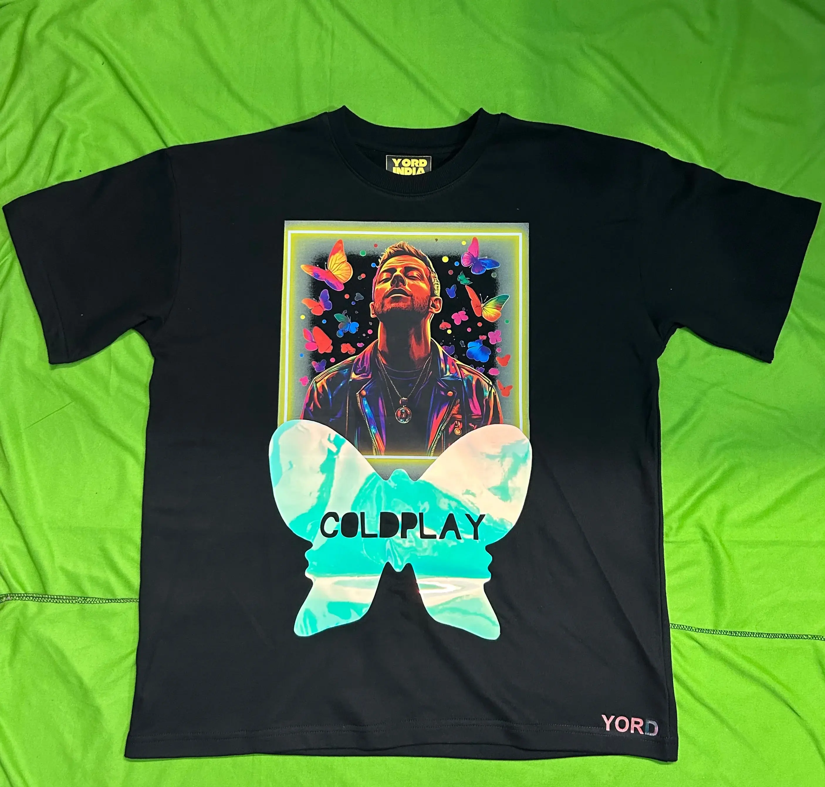 Coldplay "Chris Martin and butterfly" Premium French Terry Cotton Glow in dark T-Shirt