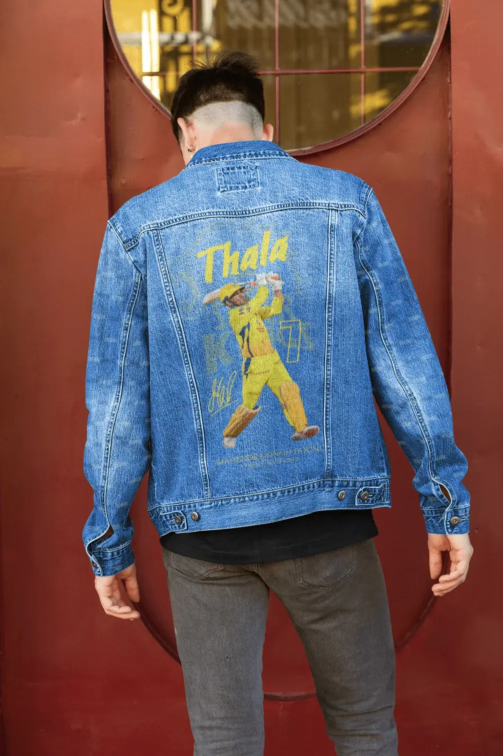 Premium CSK Thala Tribute Hand - Painted Denim Jacket - YORD