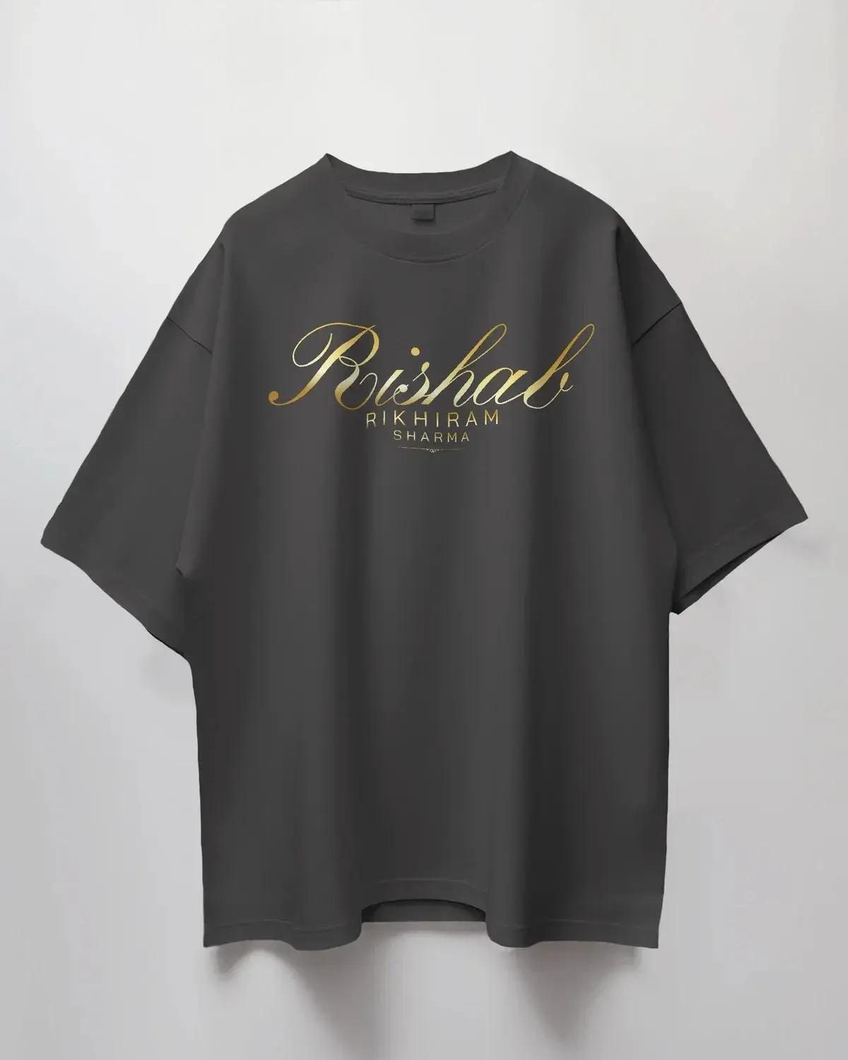 Premium Hand Printed Oversized 'Rishab Rikhiram Sharma' Gold Script T-shirt - YORD