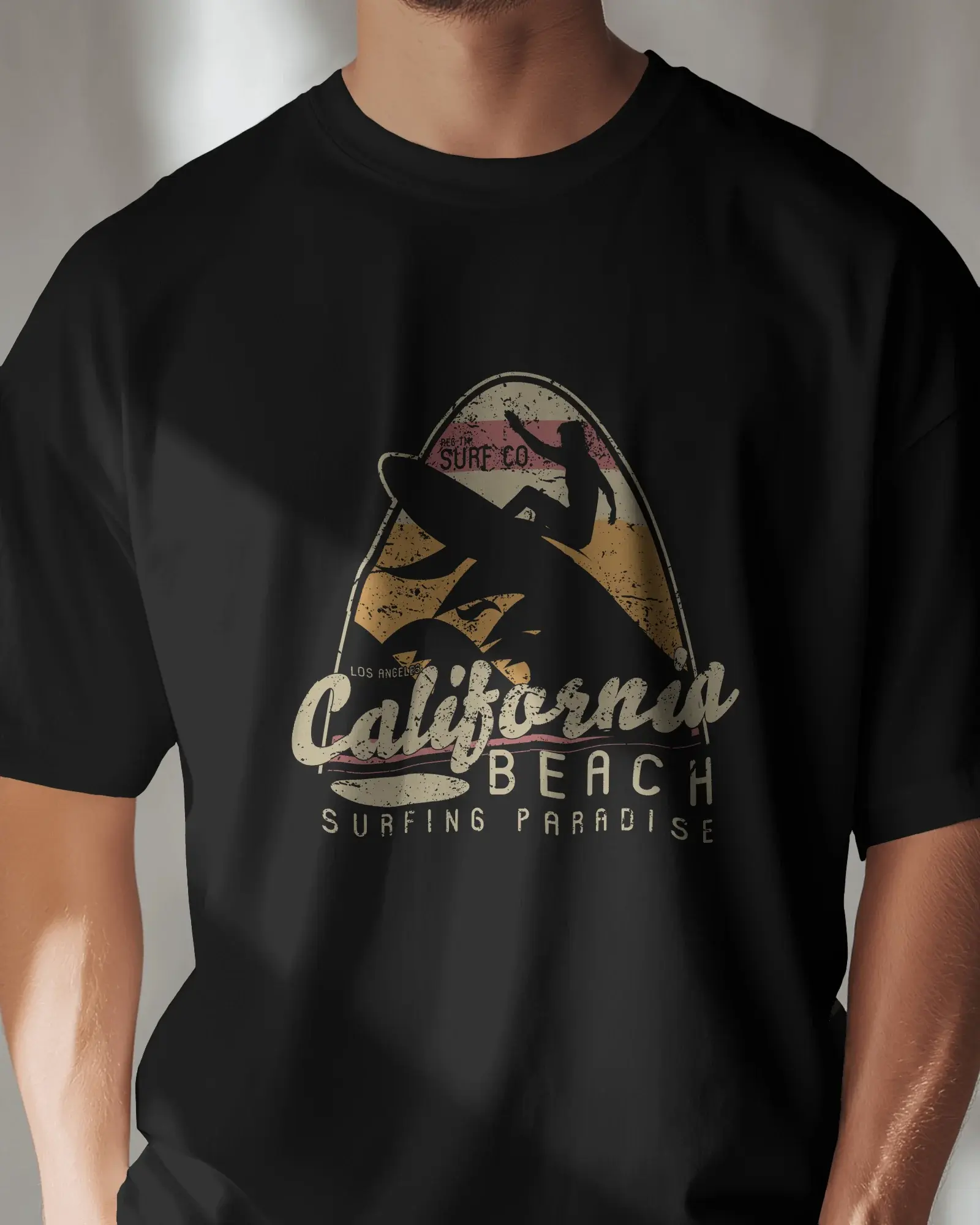 Premium California Beach Surfing Paradise Black T-shirt