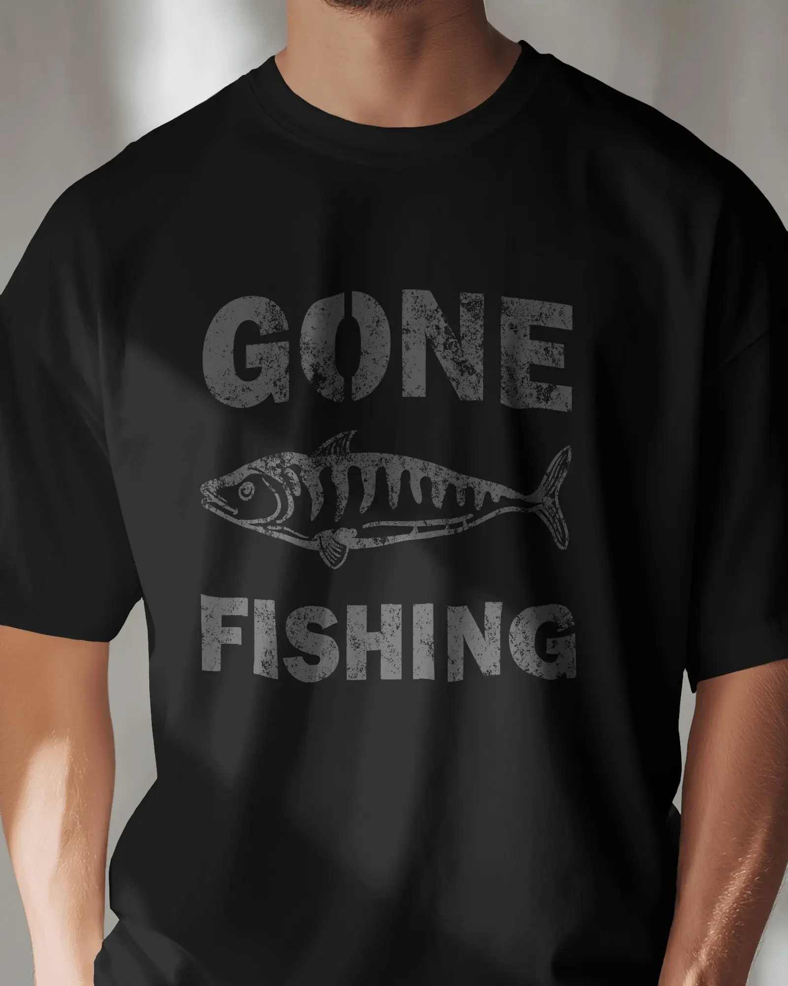 Premium Gone Fishing Distressed Print Regular T-shirt - YORD