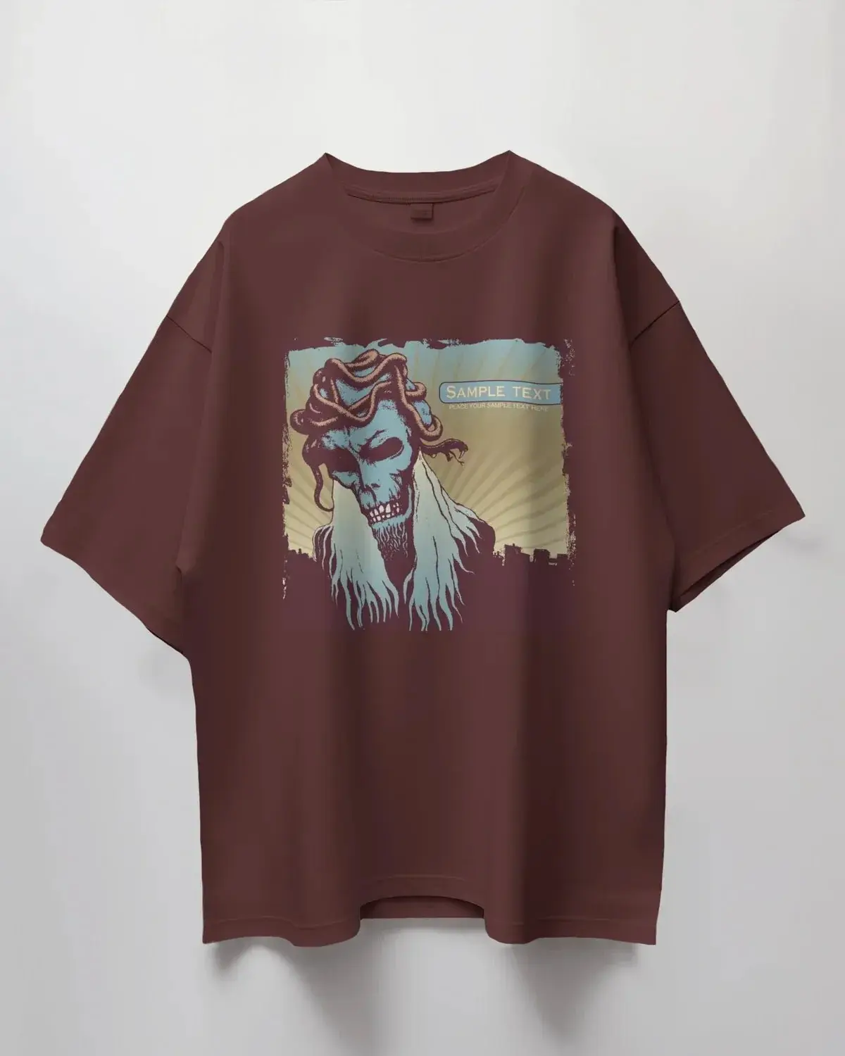 Premium Skull Serpent Oversized Graphic T-shirt - Burgundy - YORD