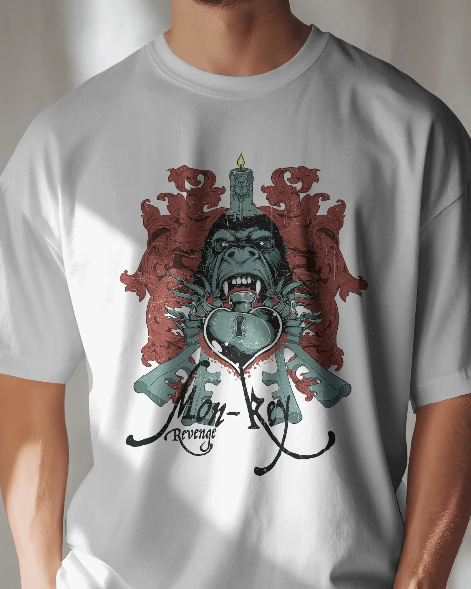 Premium Monkey Key Revenge Graphic White T-shirt - YORD