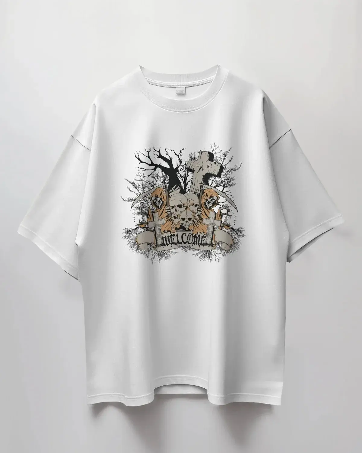 Premium Grim Reaper 'Unwelcome' Oversized Gothic T-shirt - YORD