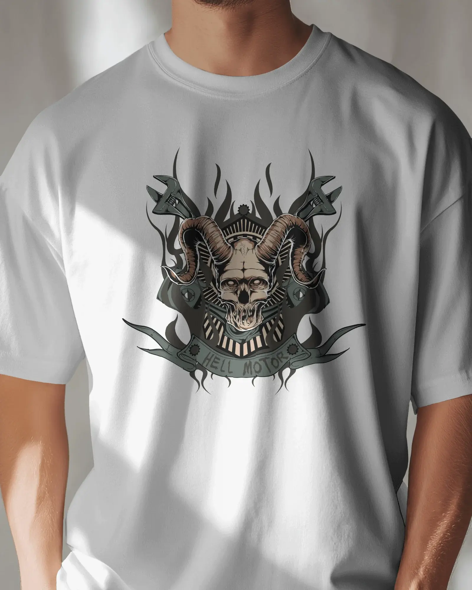 Premium Hell Motors Skull Ram Horns Gothic T-shirt - YORD