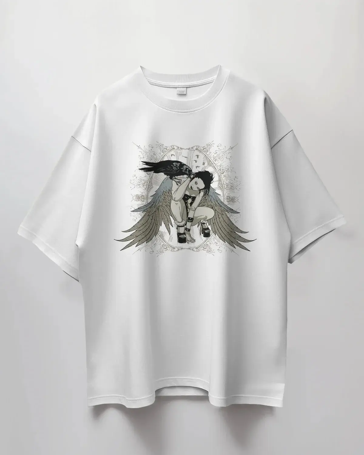 Premium Gothic Angel Wing Raven Oversized T-shirt - YORD