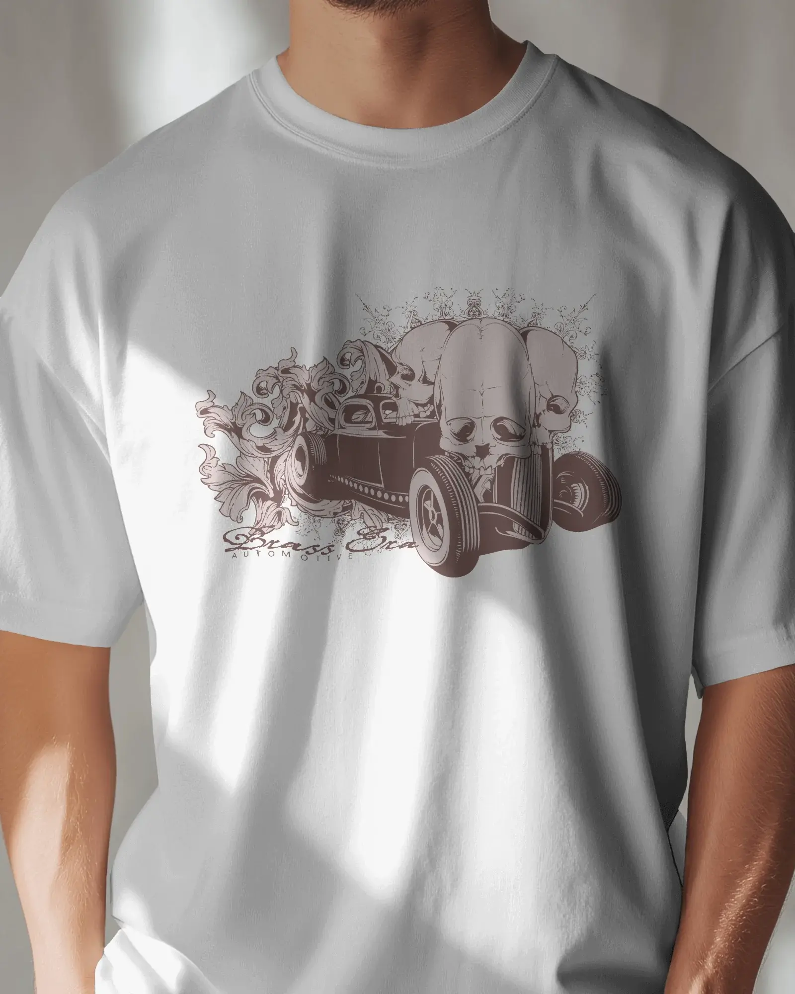 Premium Skull Hot Rod Graphic White T-shirt | Limited Edition