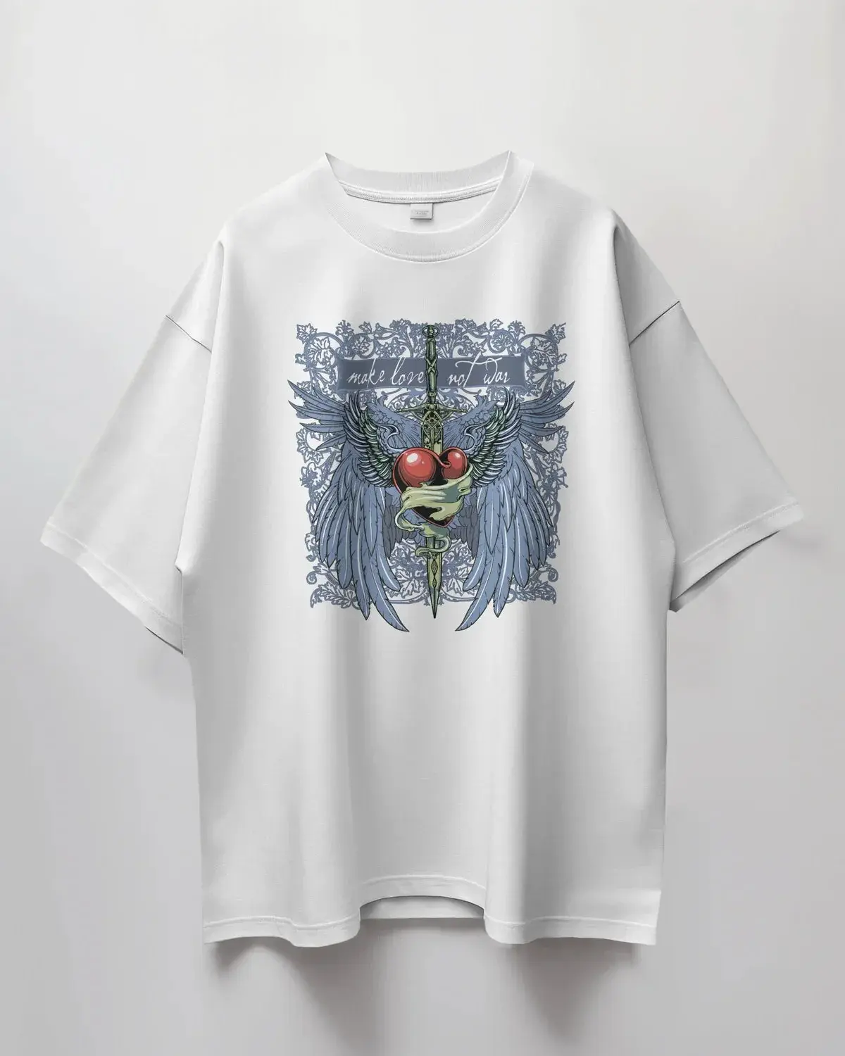 Premium Make Love Not War Wings Heart Oversized T-shirt