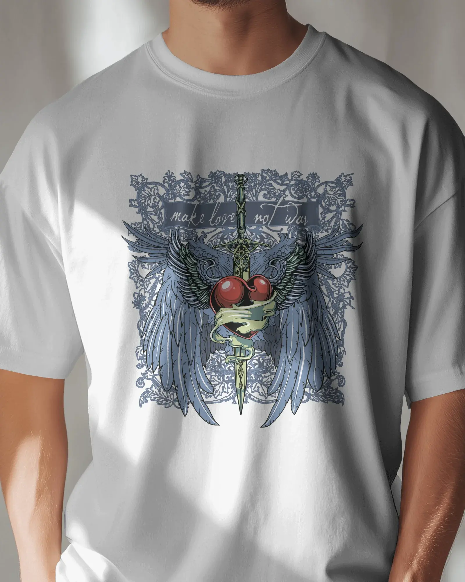 Premium Make Love Not War Wings Heart Graphic T-shirt