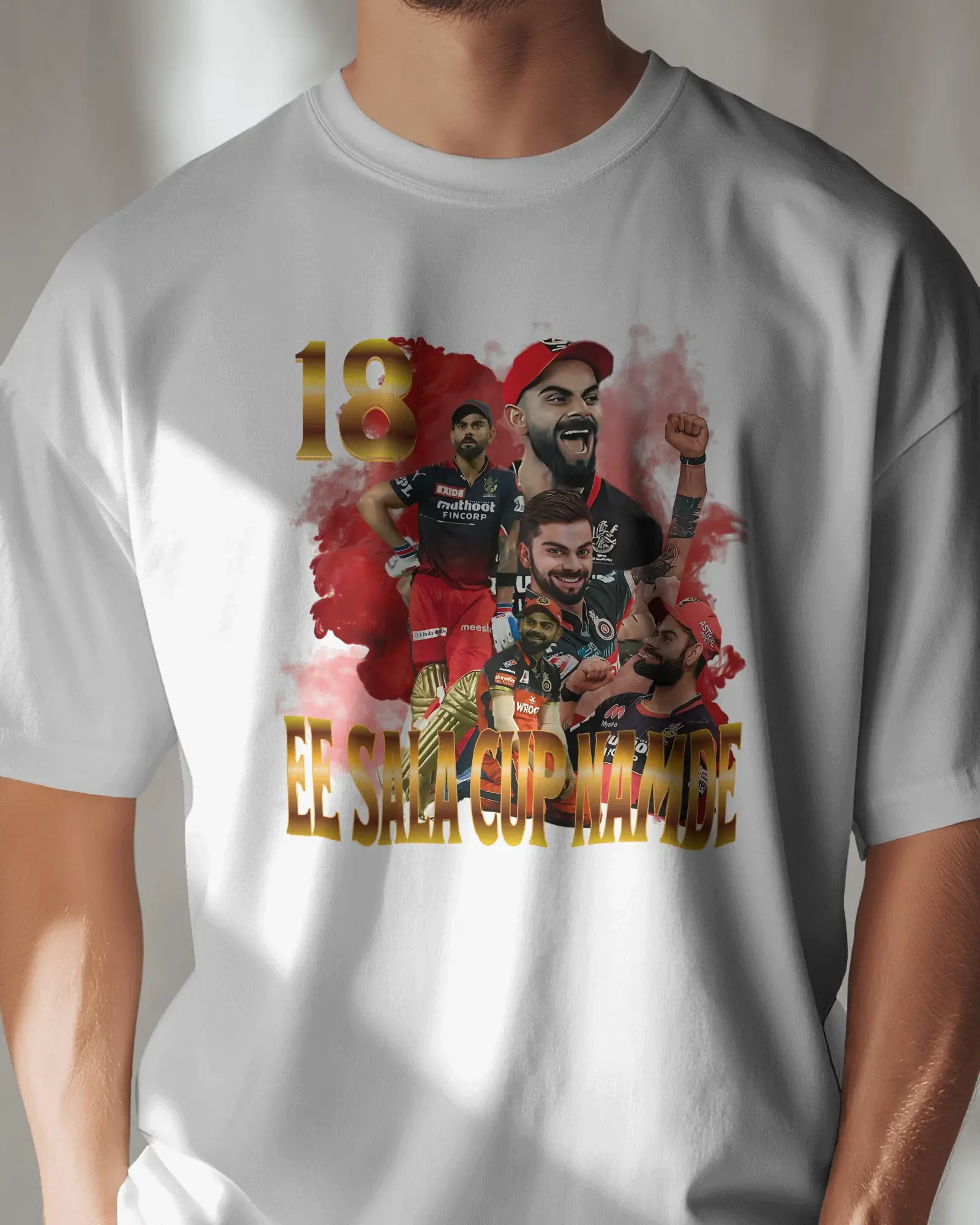 Premium RCB Cricket Fan 'Ee Sala Cup Namde' White T-shirt