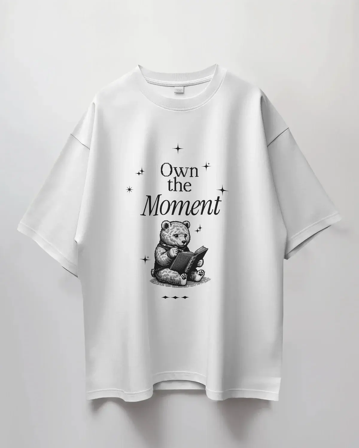 Premium 'Own the Moment' Bear Reading Oversized T-shirt