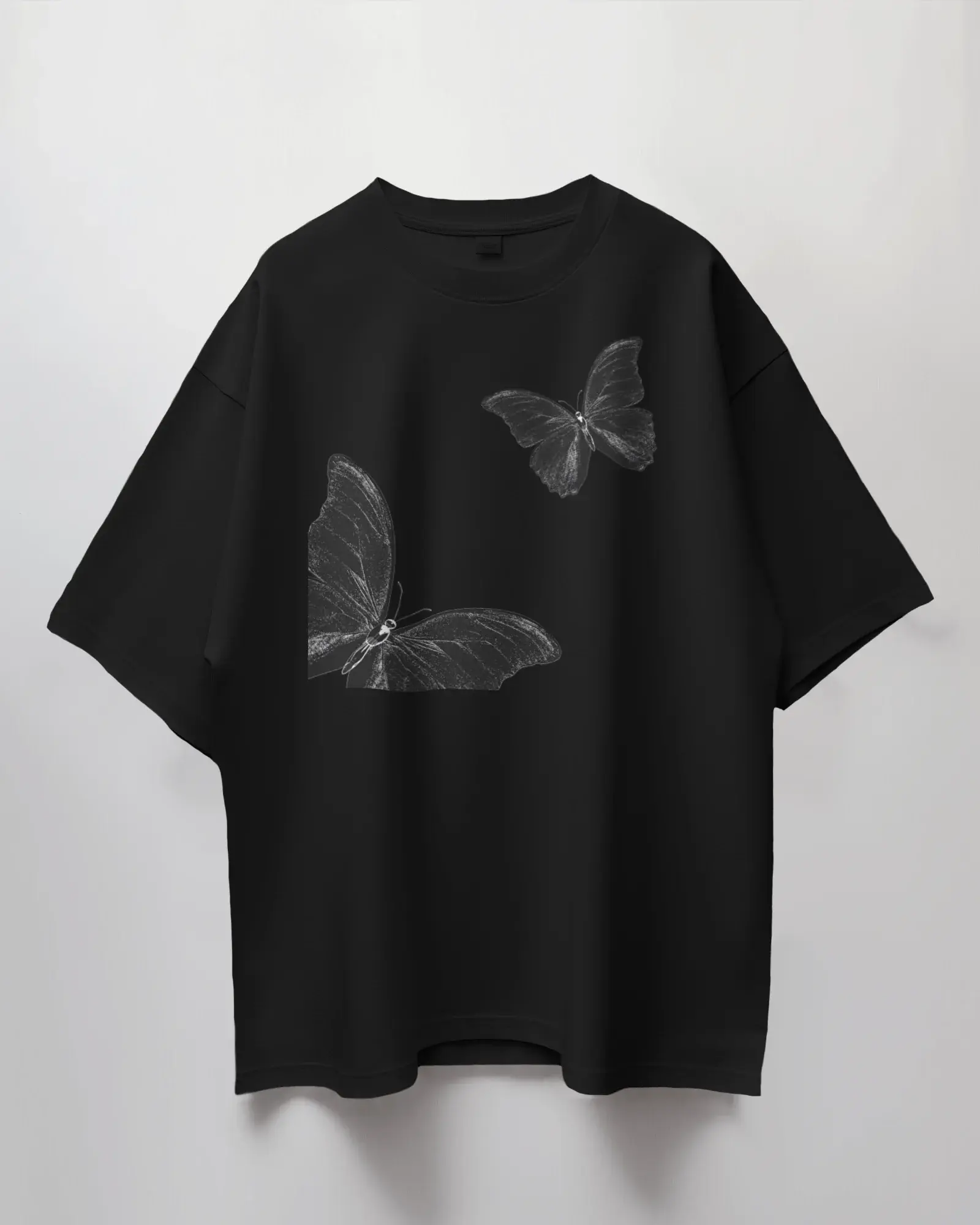 Premium Butterfly Sketch Oversized Black T-shirt